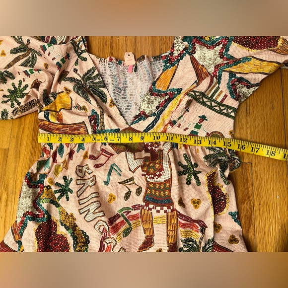 FARM Rio Pink Ruffled Tropical Print Tiered Maxi Dress Balloon Sleeves L - Picture 11 of 13